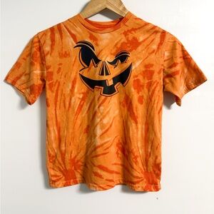 Way To Celebrate Kids Pumpkin Tee M 8 | Orange Tie-Dye Jack-O’-Lantern Shirt